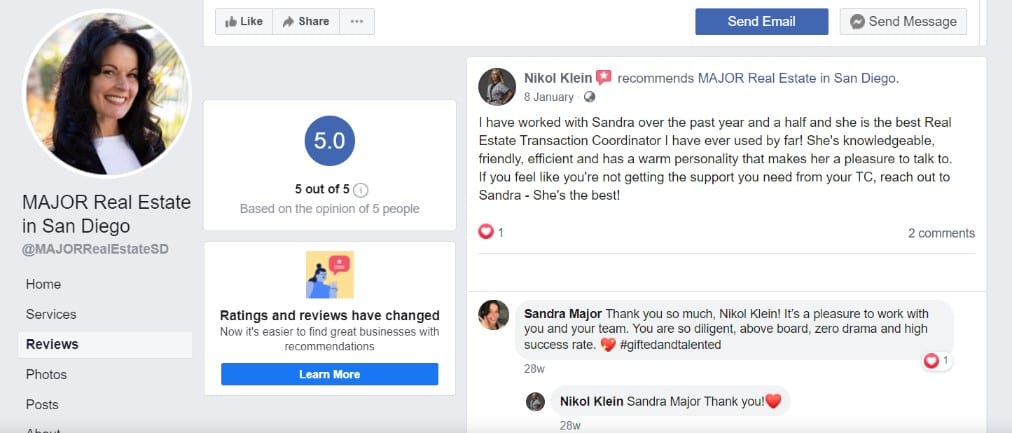 Positive Customer Reviews on Facebook Page
