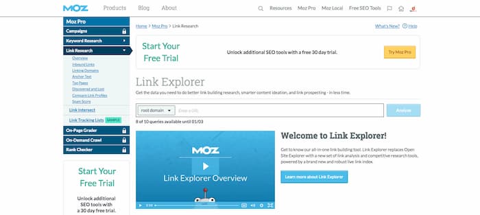 Moz link explorer to use for link building strategies