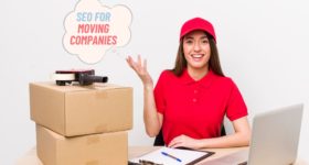 seo for moving companies call out text suggest by a red top girl