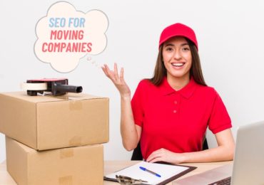 seo for moving companies call out text suggest by a red top girl