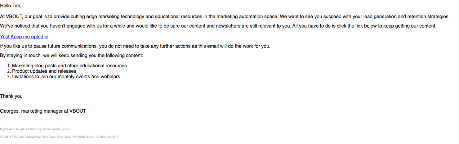 Reengagement email