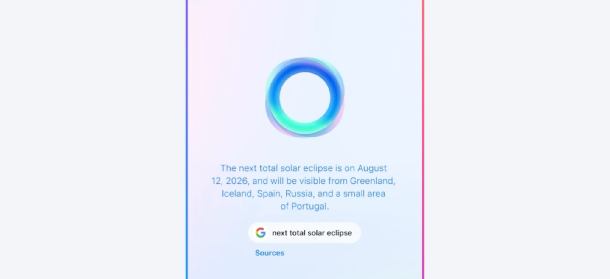 A gradient themed circle in the center with blue text and google logo with gradient background