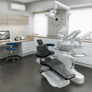 Modern dental clinic with a clean treatment chair, advanced equipment, and bright natural lighting, representing affordable international healthcare options.”